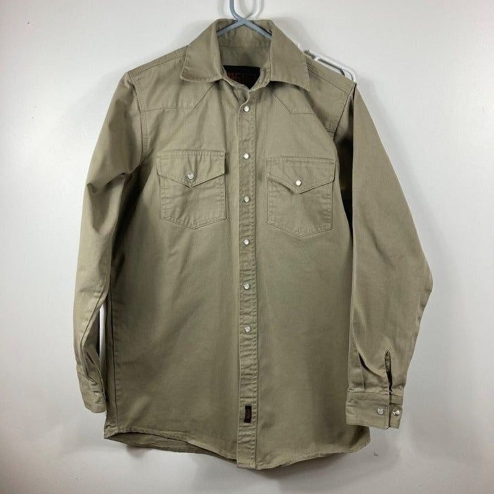 Mens Walls Western Pearl‎ Snap Heavy Cotton Canvas LS Shirt Tan MT
